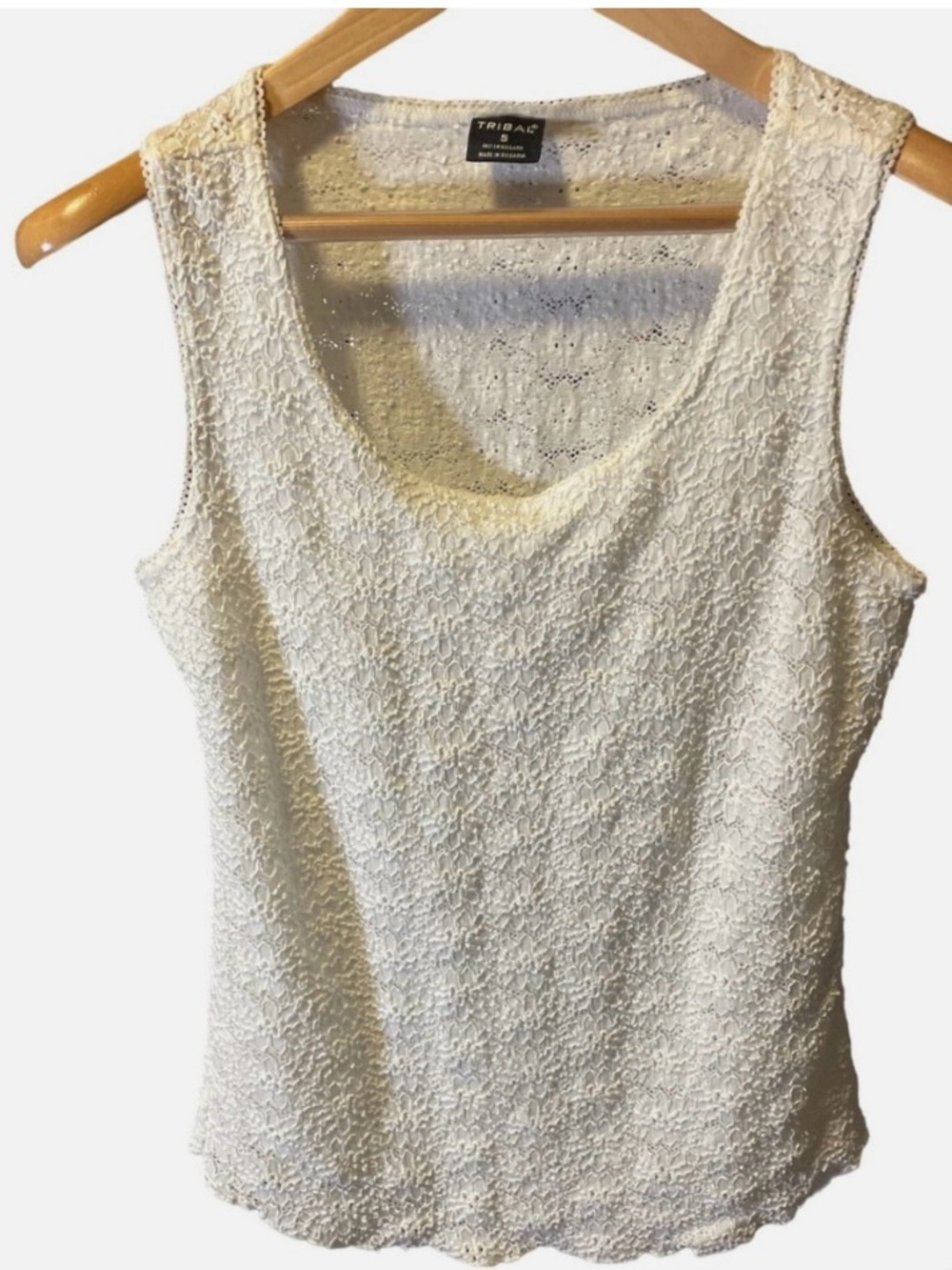 Tribal Lace-Texture Scoop Neck Tank Top stretchy fit